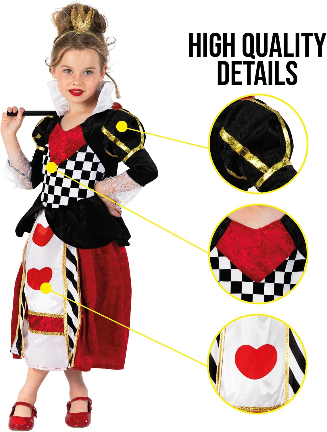 fun shack Queen of Hearts Costume for Girls, Royal Dress Up Outfit, Kids Queen Costume for Parties and Events