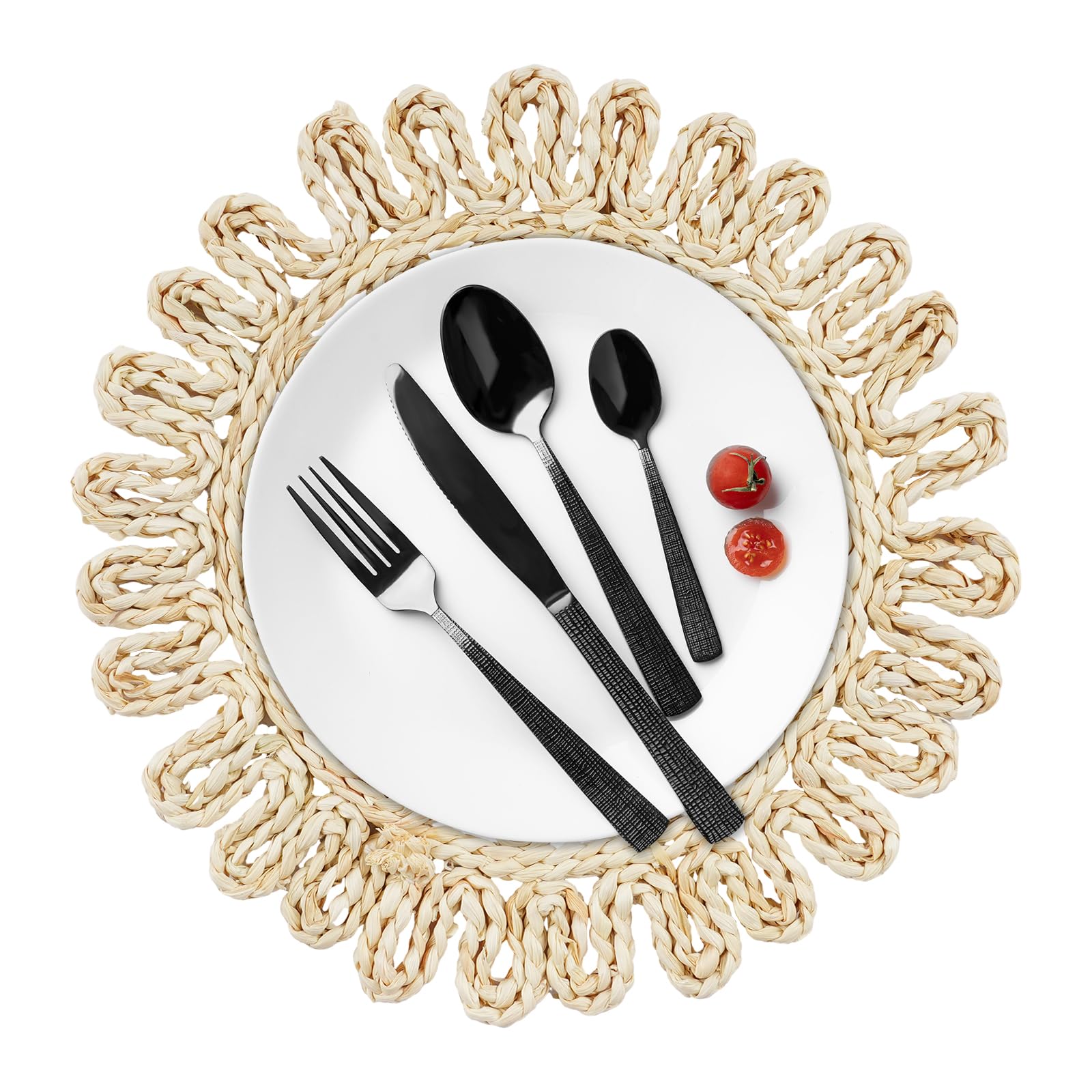 12er Set Runde Gewebte Platzsets für Esstisch & Dekoration, 30cm