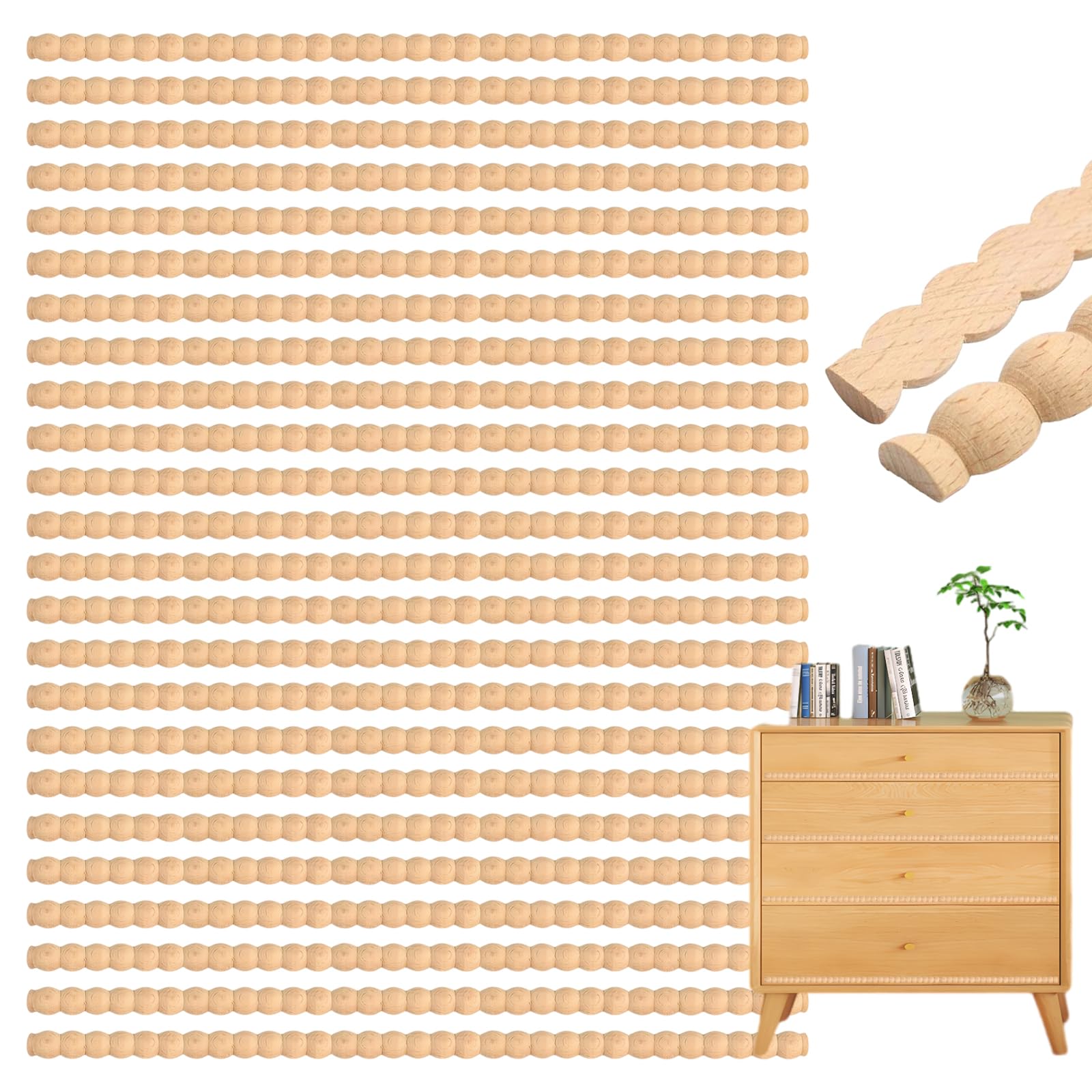 24 Pcs Bobbin Trim Moulding, 15.75in Decorative Beaded Wood Trim, Unfinished Half Wooden Beads Bobbin Moulding for DIY Crafts, Wall, Cabinet, Frame & Door Decoration