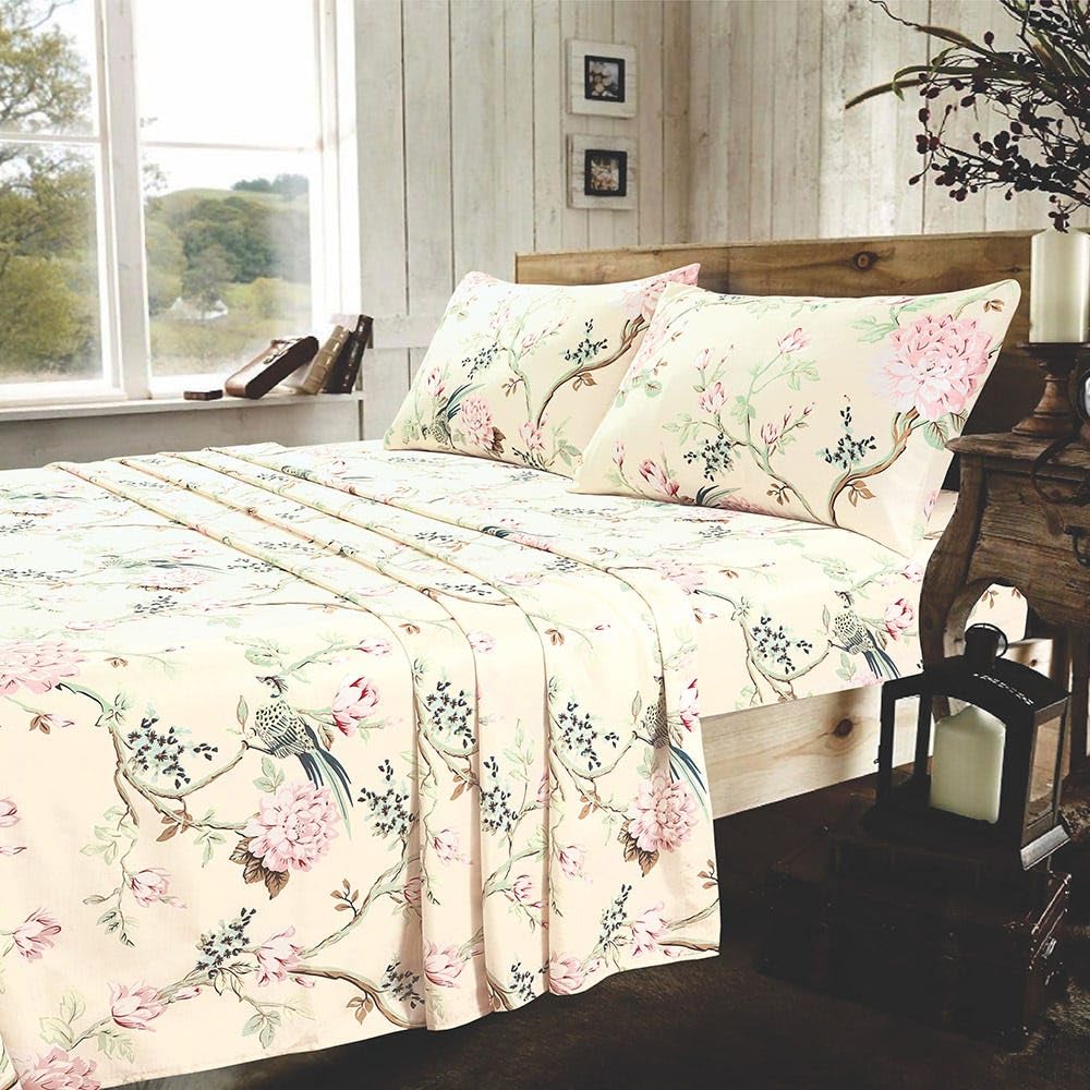 Homes r us Florian Queen-Sized Flat Sheet Set, Cream - 228x255 Cms