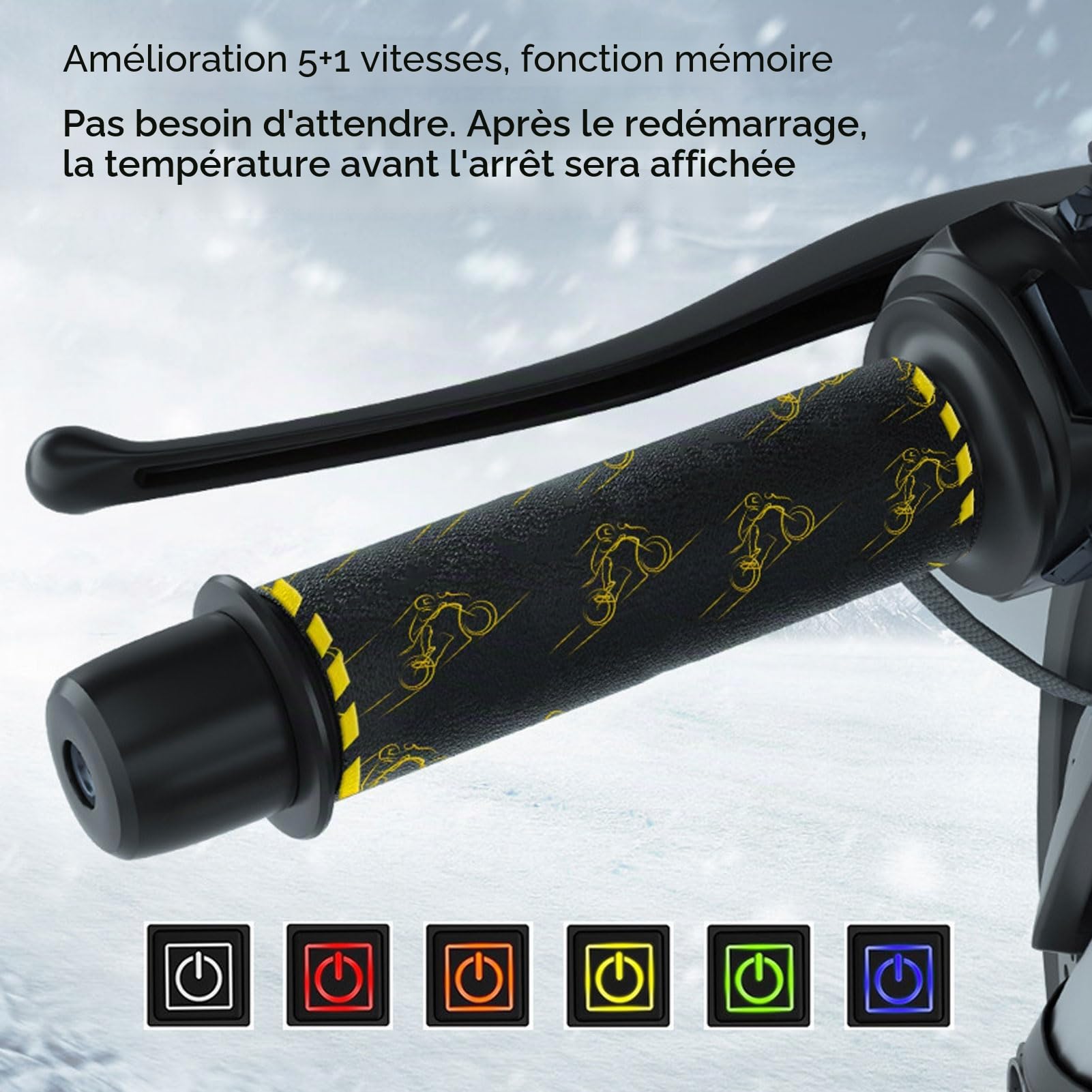 Asixxsix Couvercle de Poignées de Moto Chauffantes, Chauffage Rapide en 10 Secondes, 6 Niveaux de Température, Chauffage de Guidon alimenté par USB avec Fonction de Mémoire, étanche