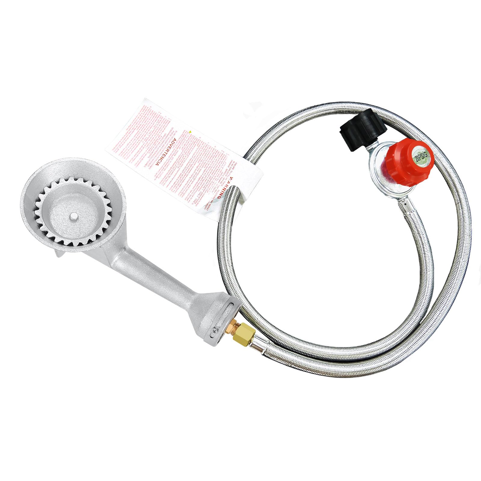 High Pressure Cast-Iron Propane Burner Head,Taper Burner Head with 20 PSIG Adjustable High Pressure Propane Regulator with Hose and Brass Fitting for Propane Burner Head for Cooking Outdoor