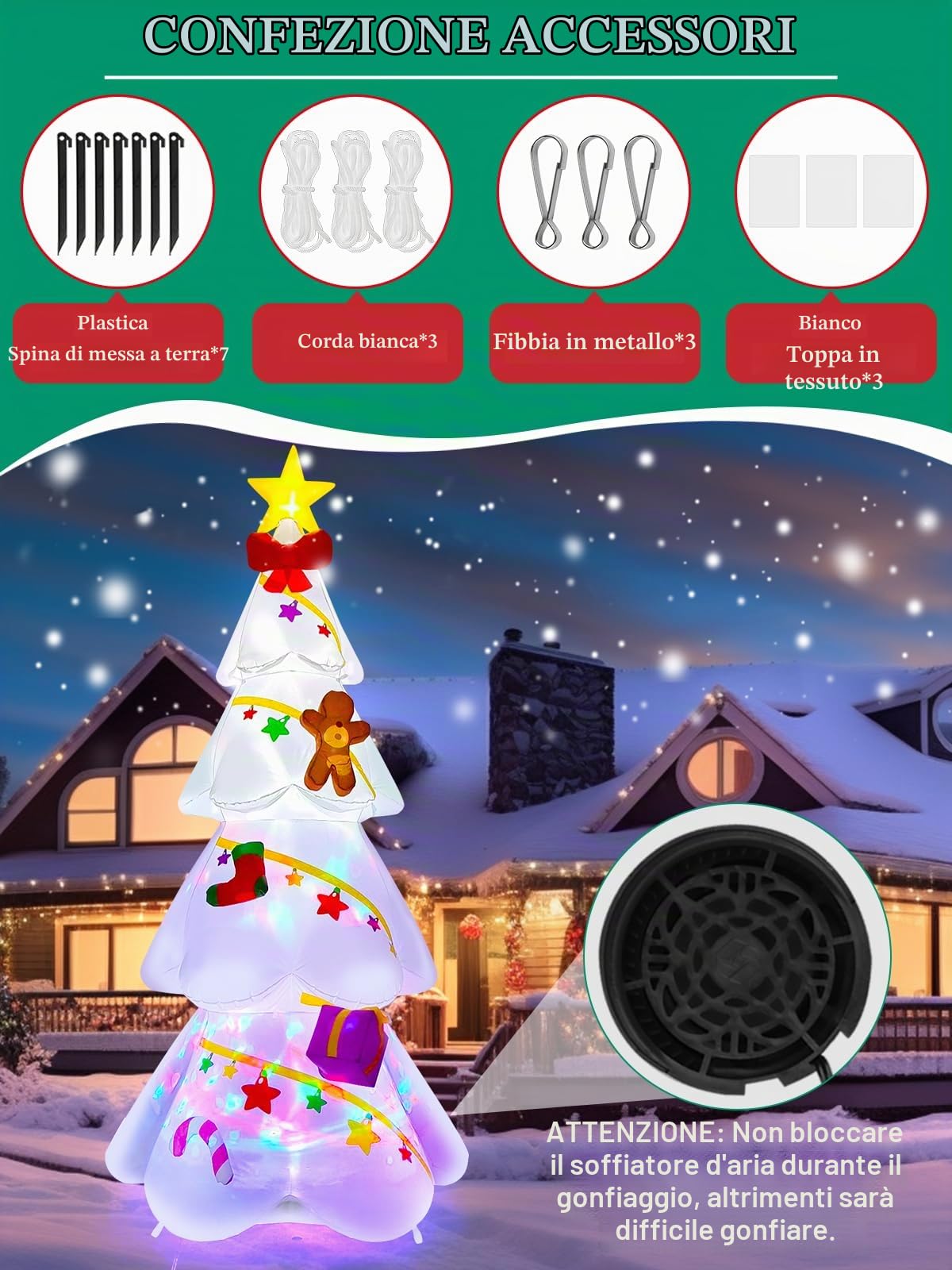 EBANKU 9FT Albero di Natale Gonfiabile Bianco Con Confezione Regalo - Decorazione Indoor/Outdoor per Casa, Famiglia, Cortile, Prato - Holiday Decor