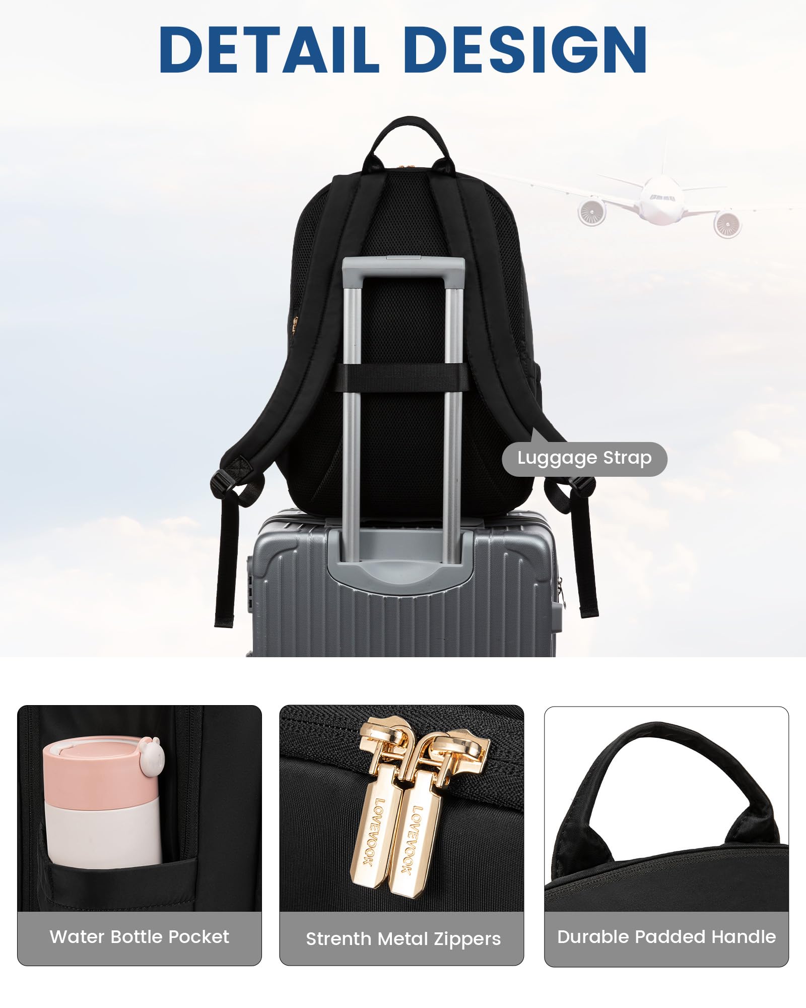 LOVEVOOK Laptop Backpack for Women, 17.3 Inch Business Backpack Purse, Large Capacity Casual Daypack, Work Computer Backpack, Travel Backpack for College, Black