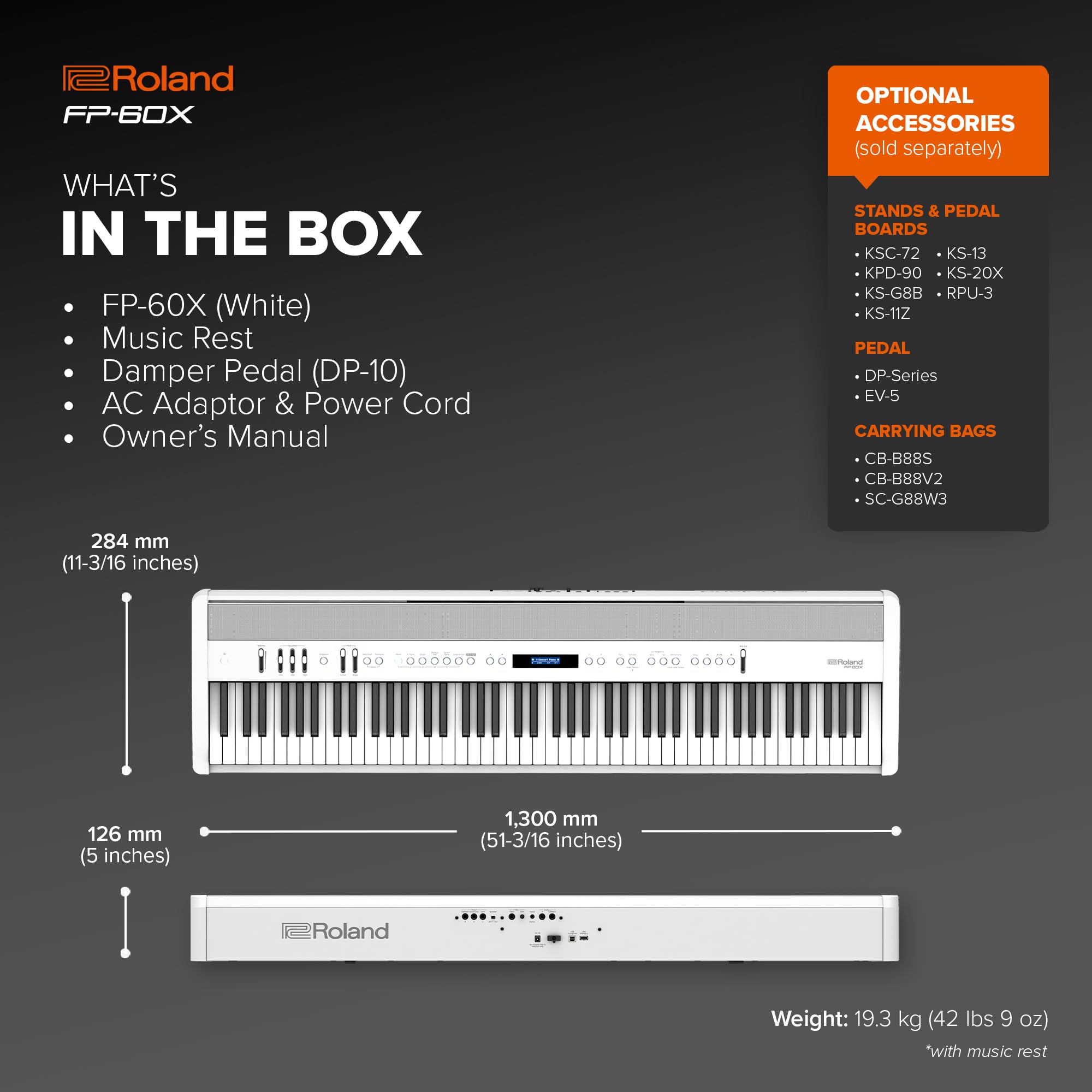 Roland 60 WH (Bluetooth) フルセット Roland FP-60X Digital Piano - White | Sweetwater