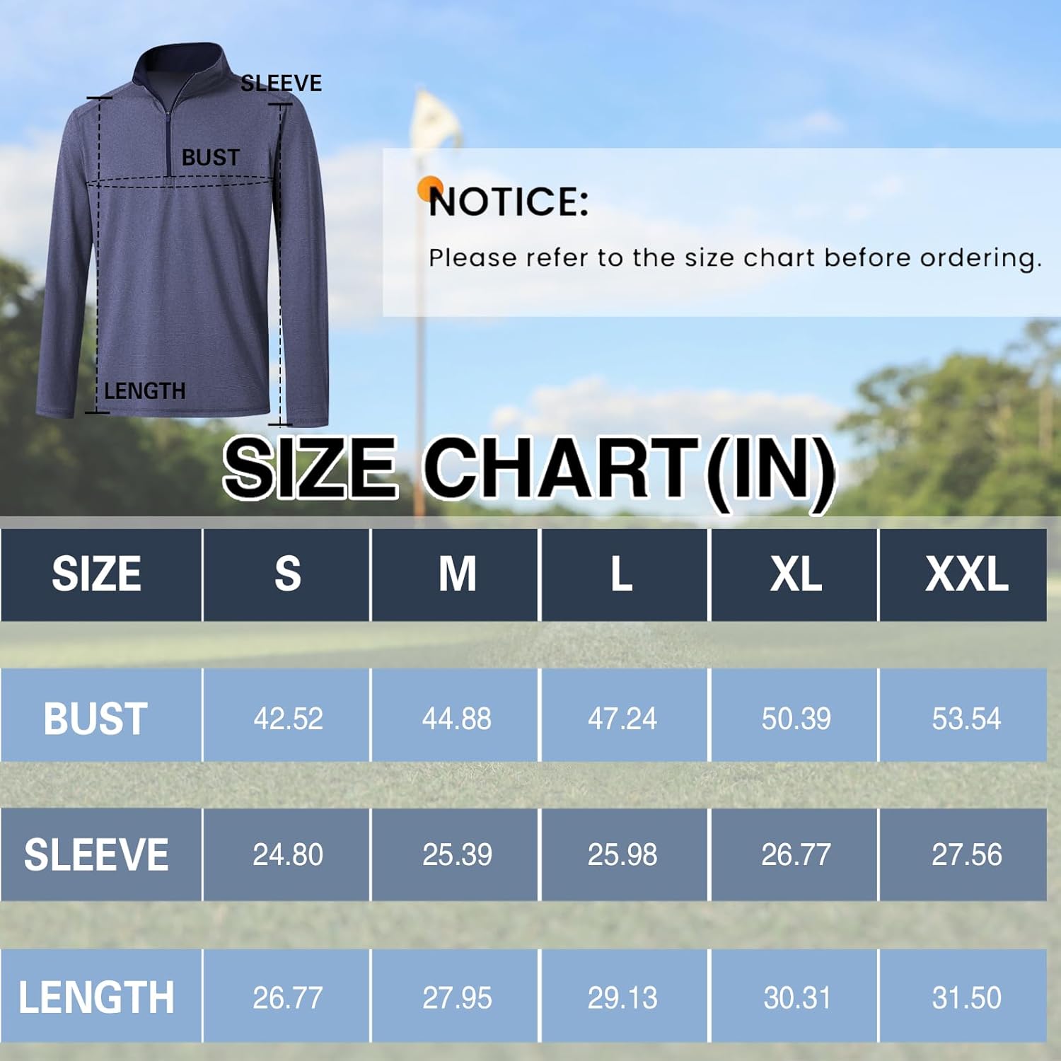 Mens Quarter Zip Golf Pullover - Long Sleeve, Striped, UPF 50+, Dry-Fit with Collar for Running & Casual - Image 7