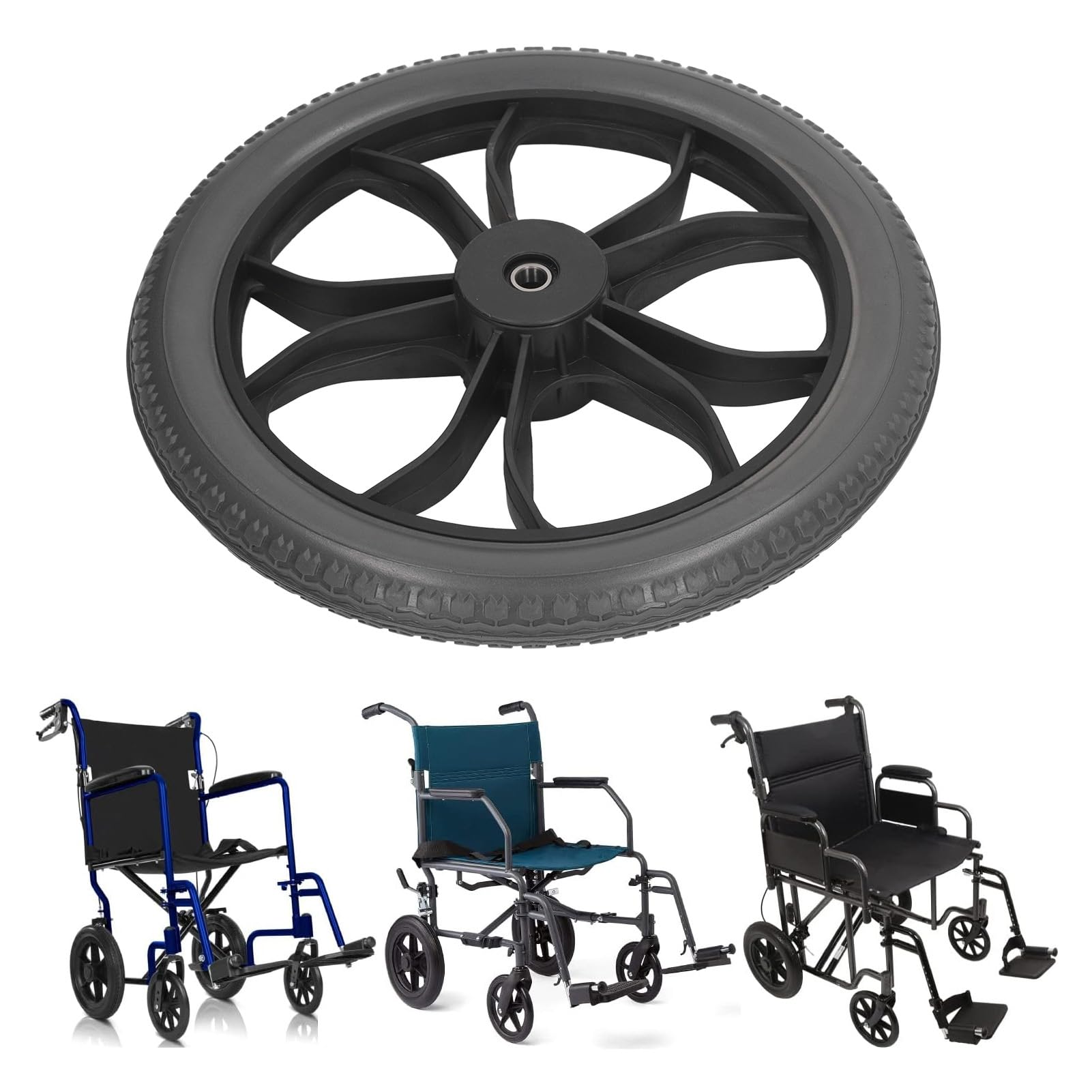 Wheelchair Replacement Wheels, Anti Slip 14inch Solid Wheel Replacement for Wheelchairs, Black Wheelchair Front Wheels, Lightweight And Waterproof, Easy to Install