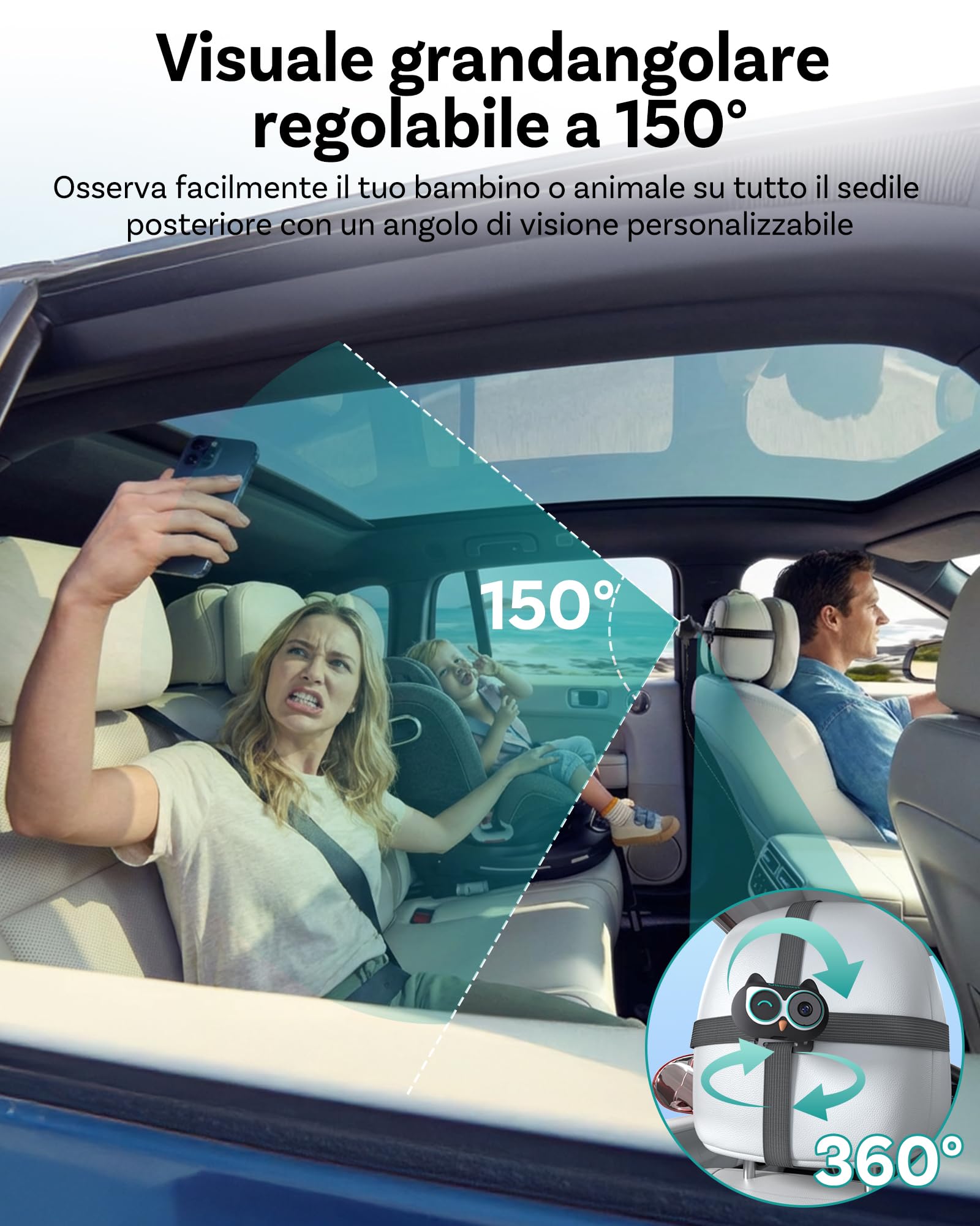 OTTOCAST Cabin Care, 2026 Adattatore Wireless CarPlay con Telecamera, Telecamera Auto per Bambini, Baby Monitor CarPlay su Schermo Originale, Split Screen & PiP, Visione Notturna 1080P, Plug & Play