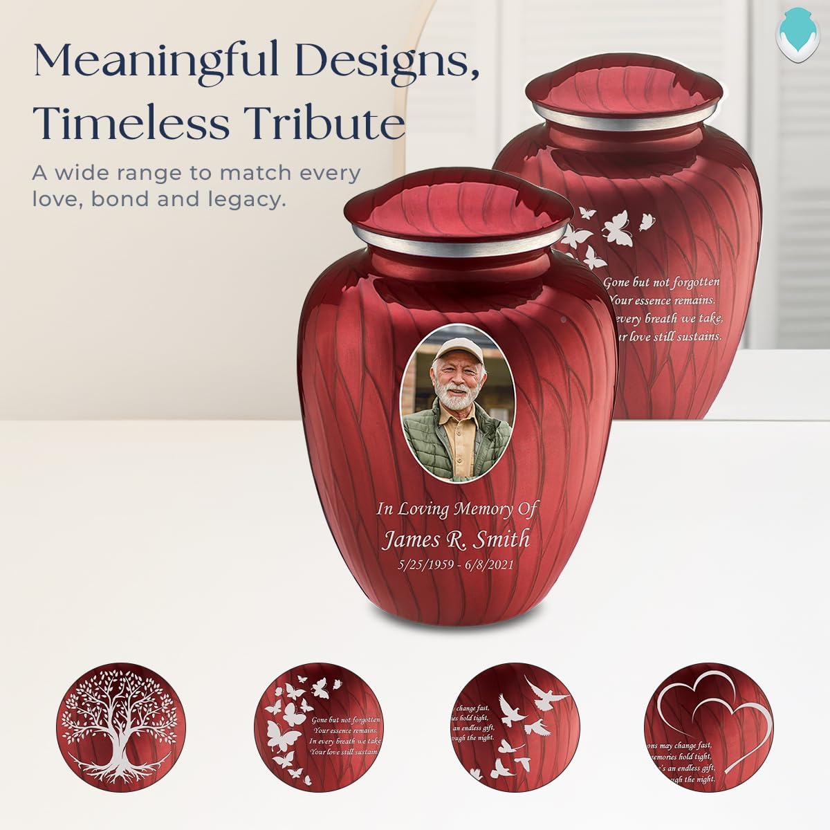 Geturns Embrace Adult Personalized Butterfly Cremation Urns for Human Ashes I Large Picture Pearl Candy Red Funeral Urn for Adult Men and Women with Double Side Engraving I 200 lbs