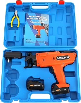 8-34mm Rebar Tying Machine Rebar Tying Tool, Automatic Rebar Tie Wire Twister Rebar Tie Tool W/Pliers +2 Lithium Ion Batteries, Hand Held Rebar Tier Gun For Civil Building, Foor Pipe Orange
