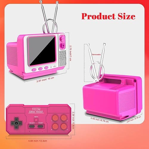 Miniatura 5 de EASEGMER Consola de juegos de mano retro con 168 juegos clásicos, estilo mini TV, pantalla de 3.0 pulgadas, salida AV, soporte para 2 jugadores,