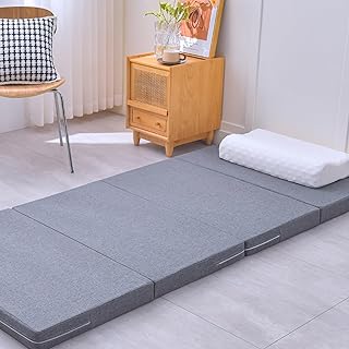 4 Fold Mattress with Memory Foam, Mattress High Density Sponge Japanese Futon Tatami Floor Mat - Portable Guest Bed Cover Removable & Washable(A,L*79" W*28" H*3")