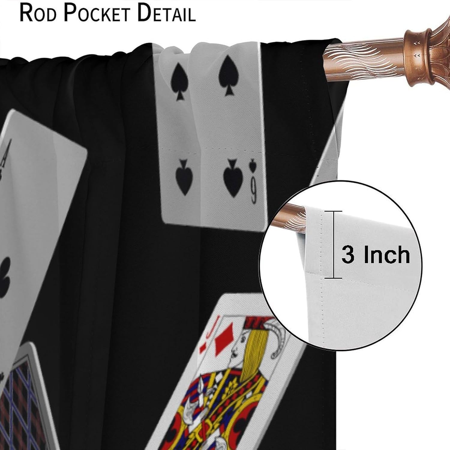 Poker Curtains, Falling Playing Cards Black Background Blackout Window Treatments, Rod Pocket Thermal Insulated Drapes 2 Panel Sets for Bedroom Living Room Poker Room, 55" W X 63" L