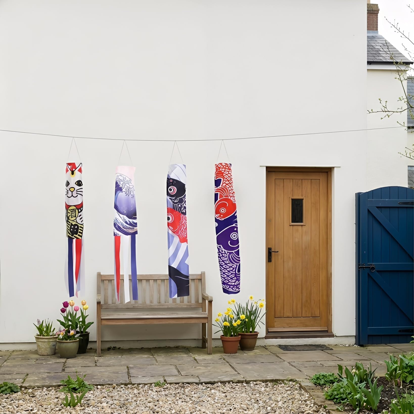 Lot de 4 Sacs à air pour Carpe - Drapeau - Drapeaux décoratifs - Décoration à Suspendre pour Jardin, Sushi, Bar, Restaurant