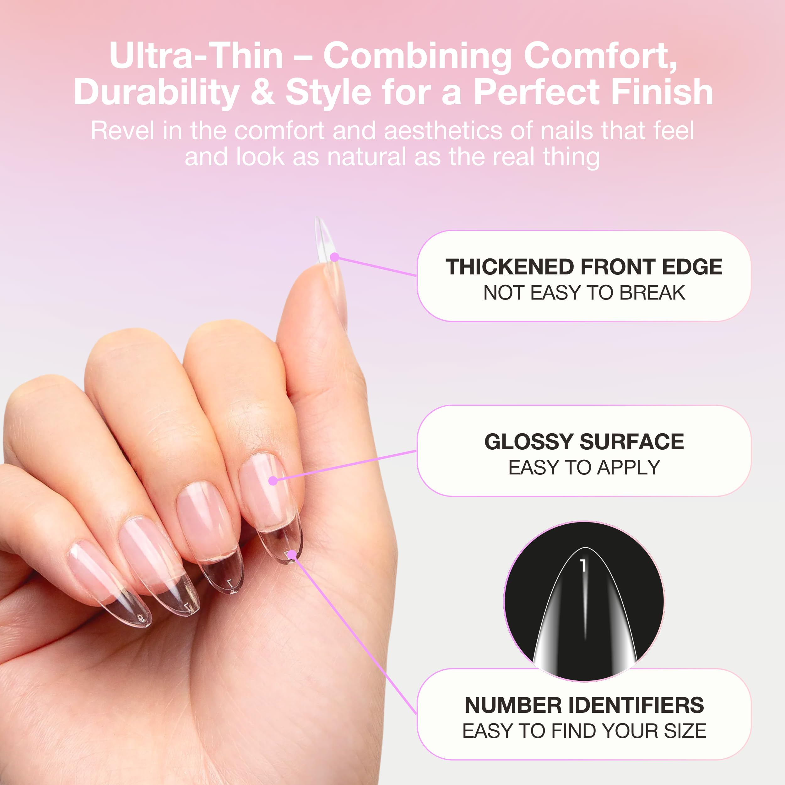 Curacoro Natural Nail Soft Gel Tips, 420Pcs Clear Full Cover Acrylic Gel Tip, 14 Sizes, Long-Lasting Salon Quality - Image 4