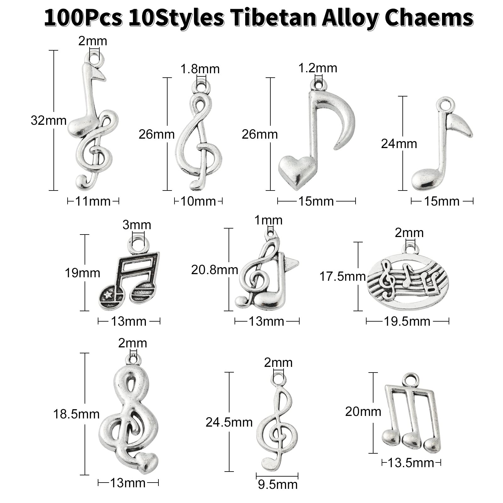 DanLingJewelry 100Pcs 10 Styles Musical Note Charms Music Symbol Vintage Elegant Chic Instrument Charms for Craft Jewelry Making Finding DIY - Image 2