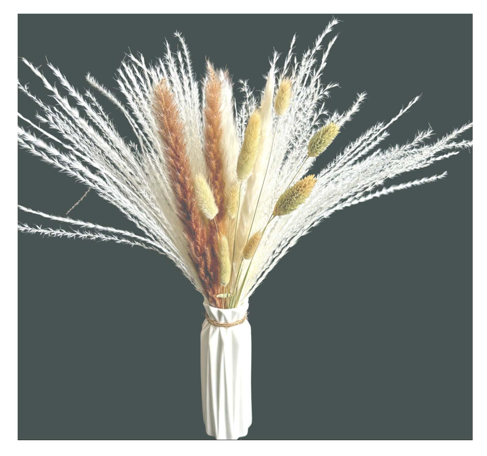Bouquet floral naturel séché et vase en céramique blanche style rustique chic