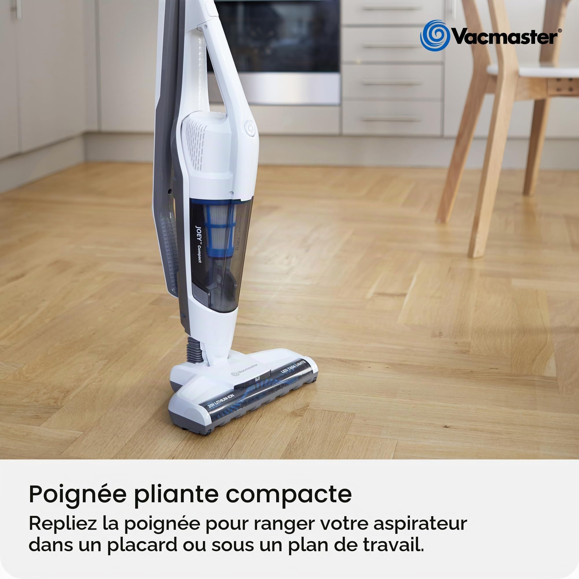 Vacmaster Aspirateur sans Fil 2-en-1 30 Min 20V HEPA 13 sans Sac Poils