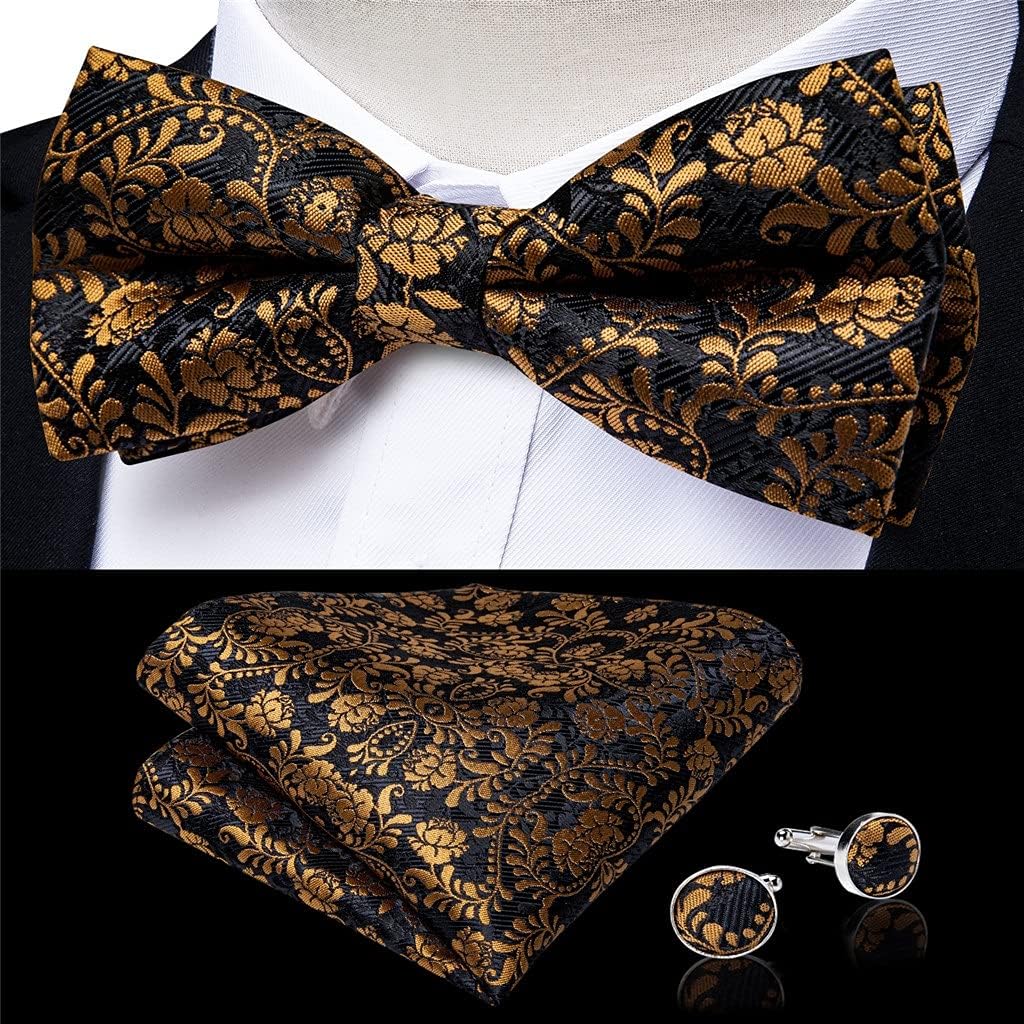 Men's Formal Cummerbunds Silk Floral Bow Tie Set Pocket Square Brooch Chain Wedding Party Waistband Ceremonial Belt