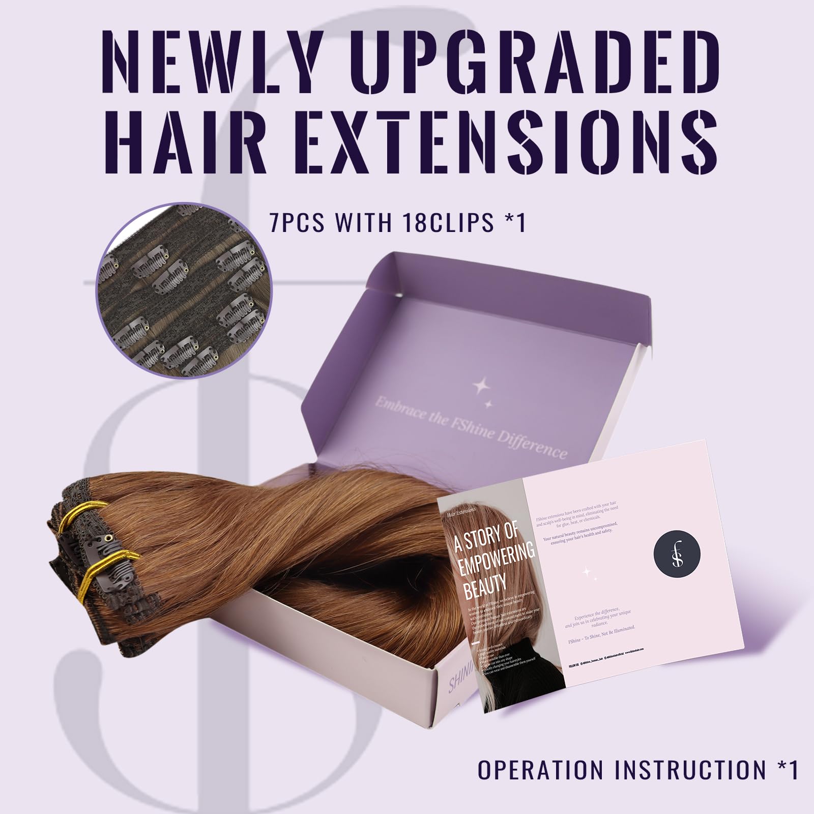 fshine Fshine Clip in Hair Extensions Human Hair Copper Hair Extensions 18 Inch 120 g 7 pcs Color 330 Natural Straight Hair Extensions for Women Real Human Hair in use