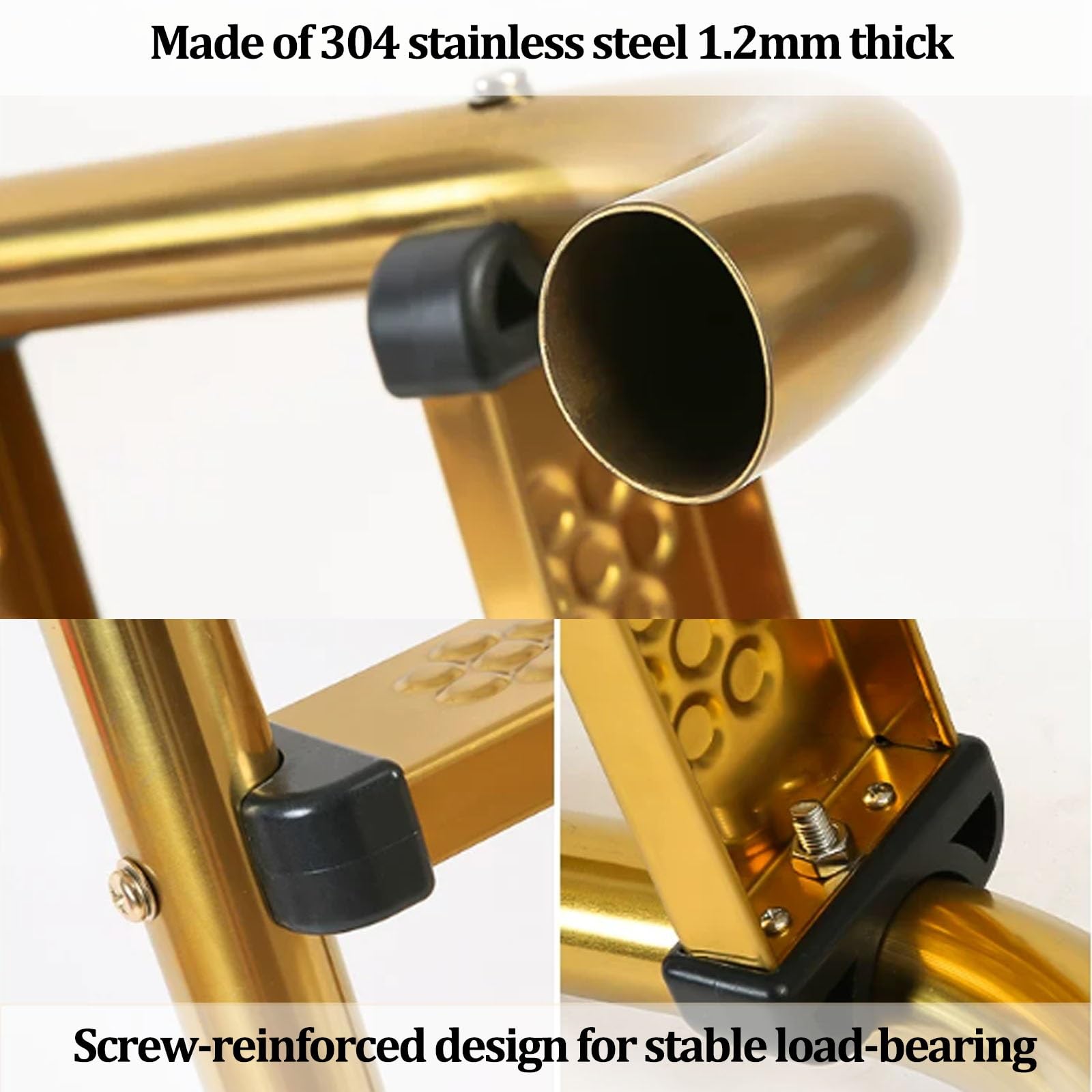 Escalera de 4 peldaños para Piscina con Superficie Antideslizante | Acero inoxidable 304, para piscinas interiores y exteriores; fácil de montar y de usar(Gold)