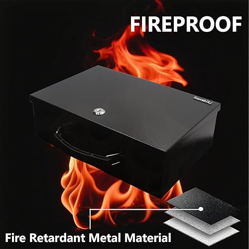 Miniatura 3 de Yuanshikj Caja de seguridad ignífuga para documentos, cerradura de seguridad de acero con asa de transporte, para artículos personales, efectivo,