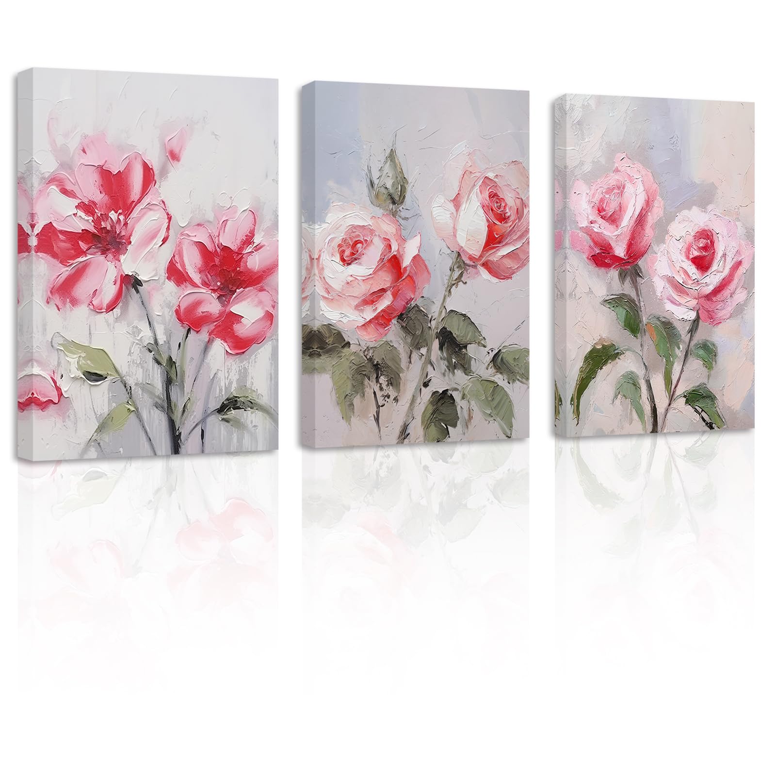 ZXHYWYM Pink Rose Wall Art 3 Pieces Rose Flowers Canvas Picture Abstract Floral Painting Prints Elegant Artwork Home Decor Framed(2, (20.00" x 28.00" x 3PCS)) — image 1