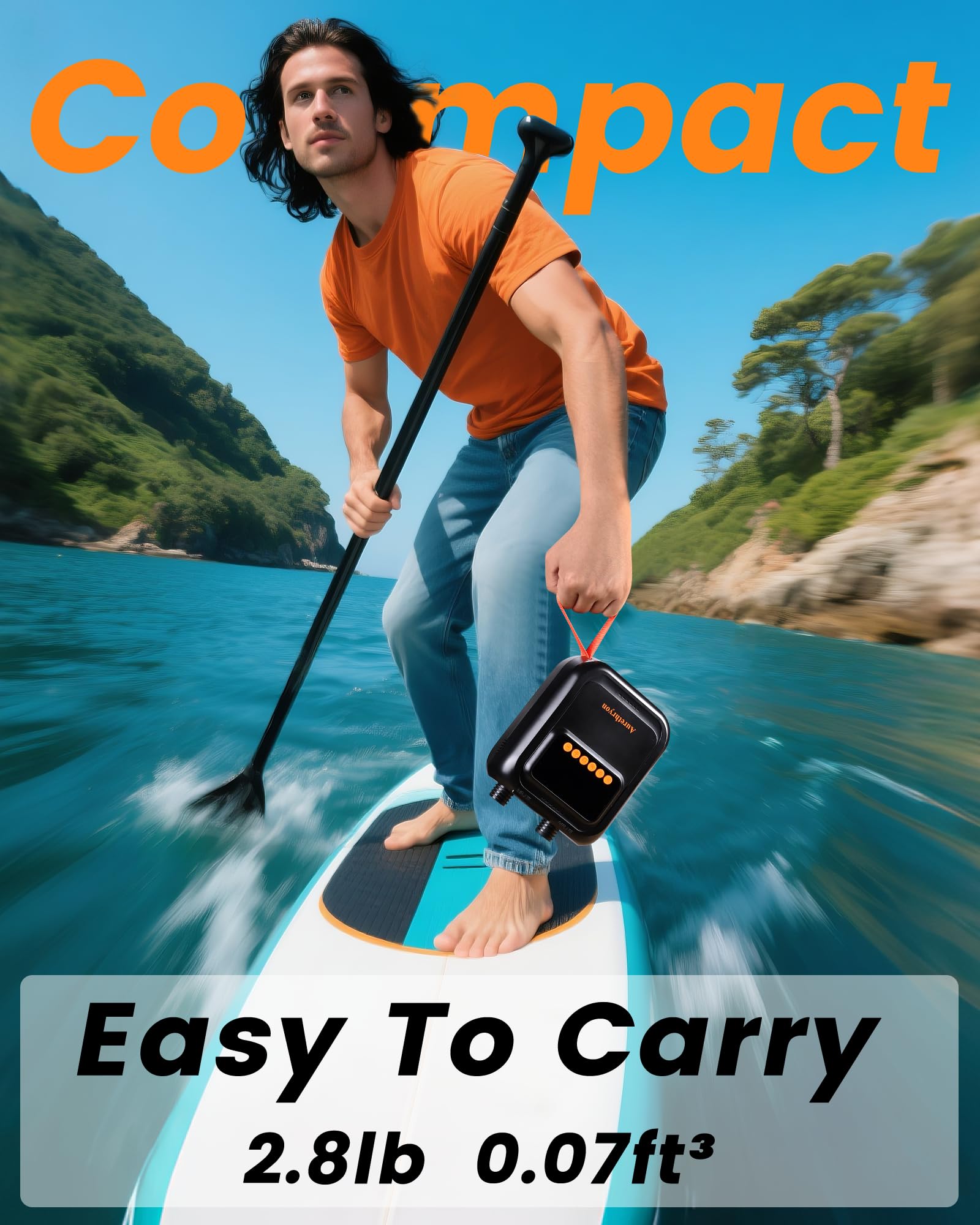 Rechargeable Gonfleur Paddle Electrique,Pompe à Air Portable Haute Pression(20 PSI),arrêt Automatique,Double Alimentation 12V DC & Batterie,avec 7 Buses à Air,pour Matelas Kayaks,Tentes,Noir