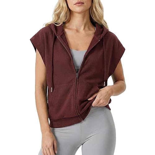 GIVON Womens Lightweight Hooded Vest Sleeveless Full Zip-Up Hoodie Drawstring