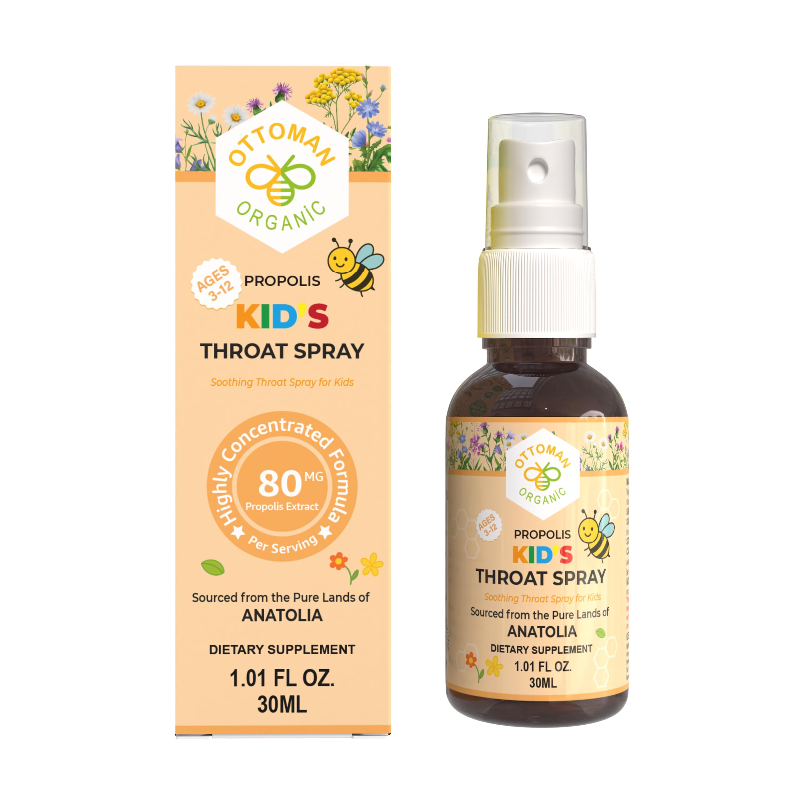 Kids Propolis Spray – USDA Organic Certified, 100% Alcohol-Free Formula, Supports Throat and Respiratory Comfort, Rich in Antioxidants, 1.01 Fl Oz (Pack of 1)