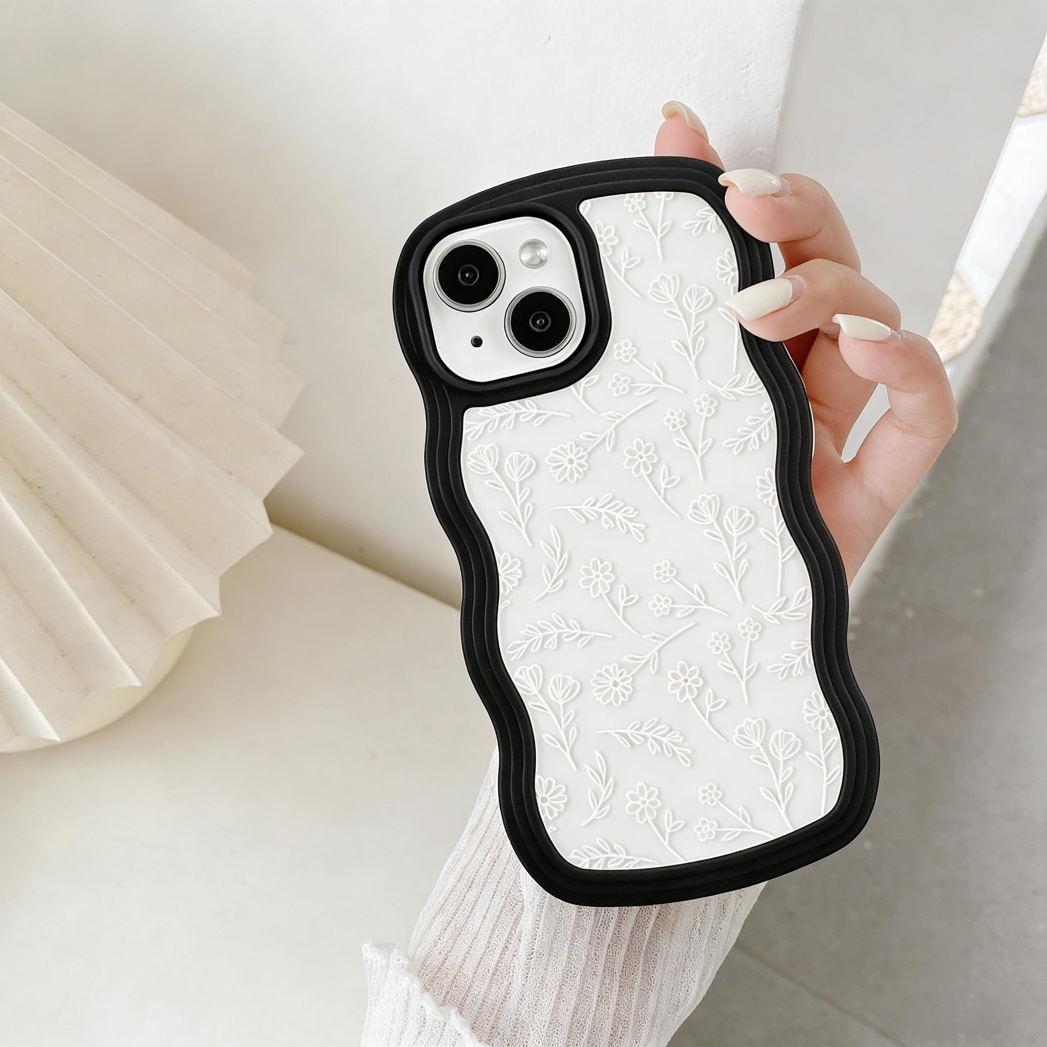 QLTYPRI Compatible with iPhone 16 Case, Cute Curly Wave Frame Clear Case for Girls Women, Transparent Soft Silicone TPU Bumper Shockproof Protective Cover for iPhone 16 - Pink — view 13