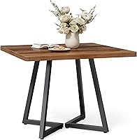 LITTLETREE 31.5" Square Small Dining Table for 4, Rustic Brown Wood & Metal Legs - Space-Saving Kitchen Table for Apartments
