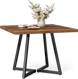 LITTLETREE 31.5" Square Small Dining Table for 4, Rustic Brown Wood & Metal Legs - Space-Saving Kitchen Table for Apartments