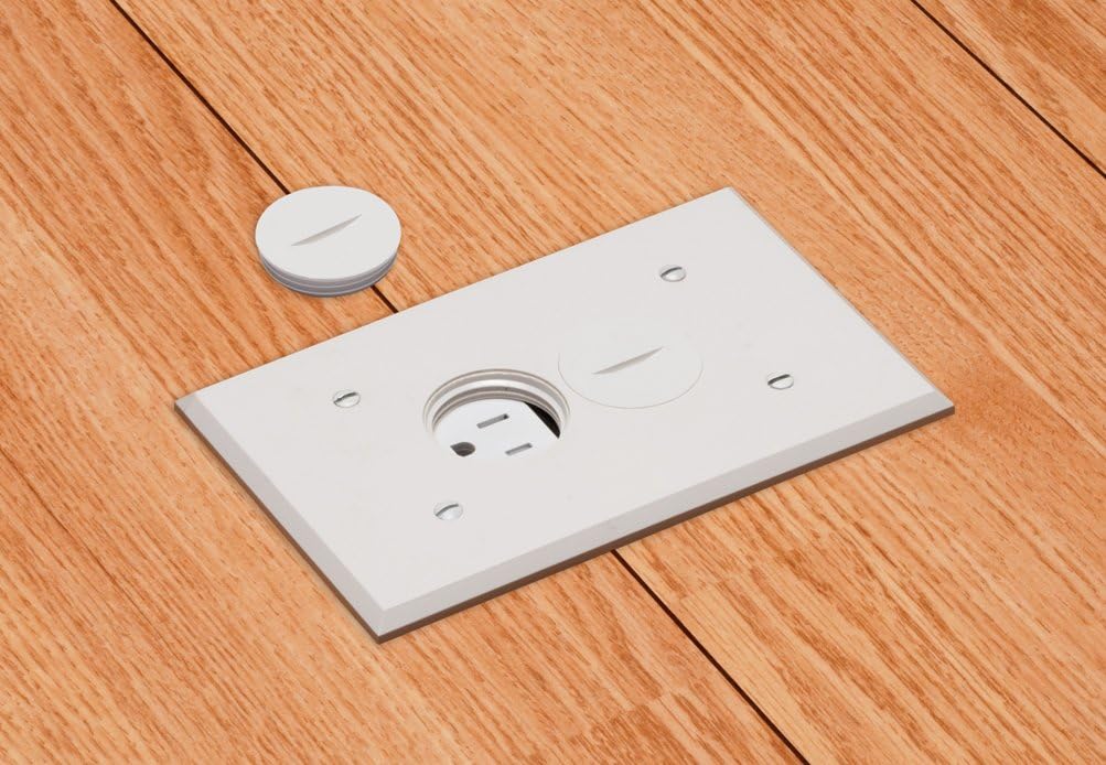 Arlington FLBR101W-1 Floor Electrical Box Kit with Outlet and Plate, for Installed Floors, 1-Gang, White, 1-Pack