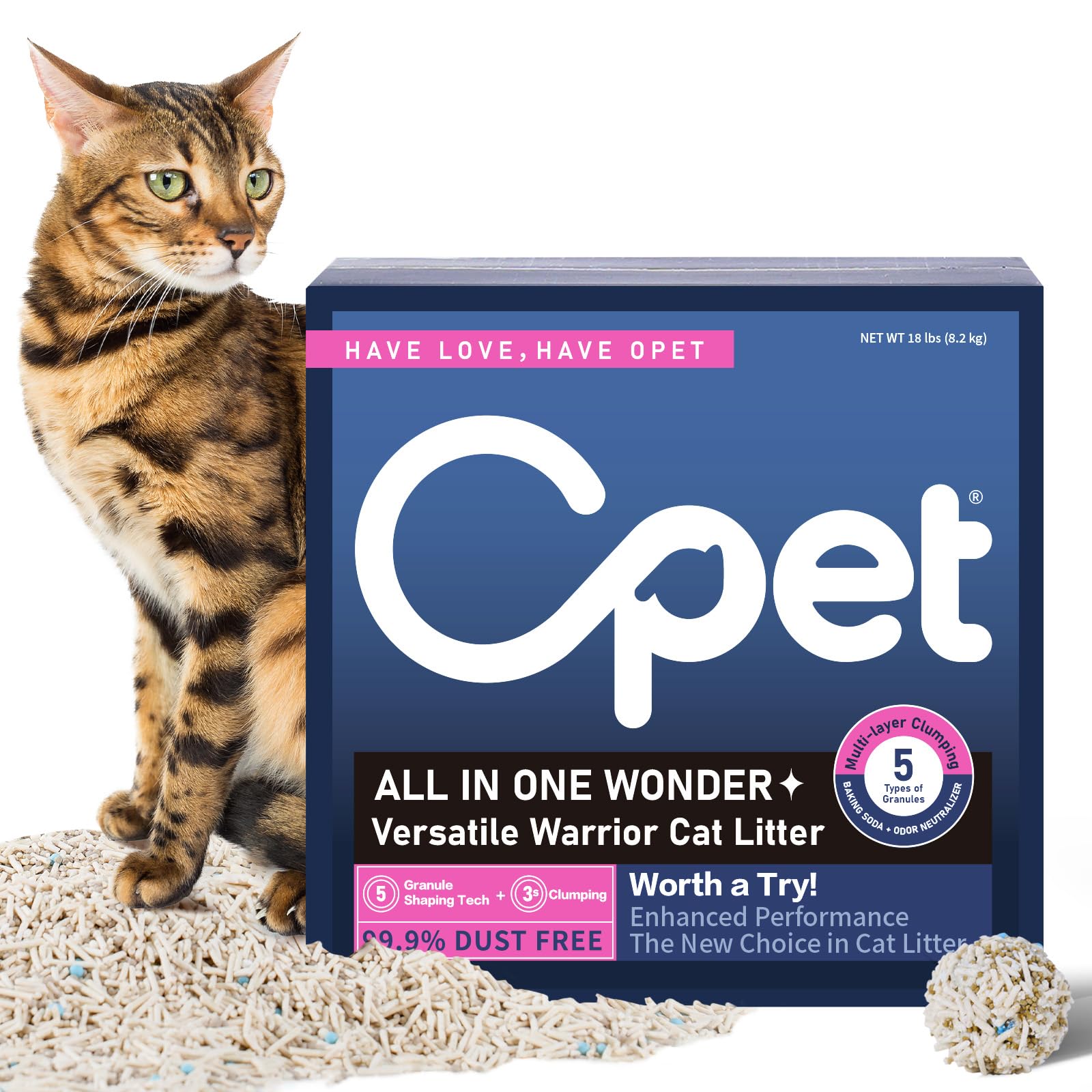 OPET Mixed Tofu Cat Litter - 18lb Strong Clumping Litter, Mixed Tofu and Bentonite, 99.9% Dust Free and Flushable Cat Litter, Natural Sustainable