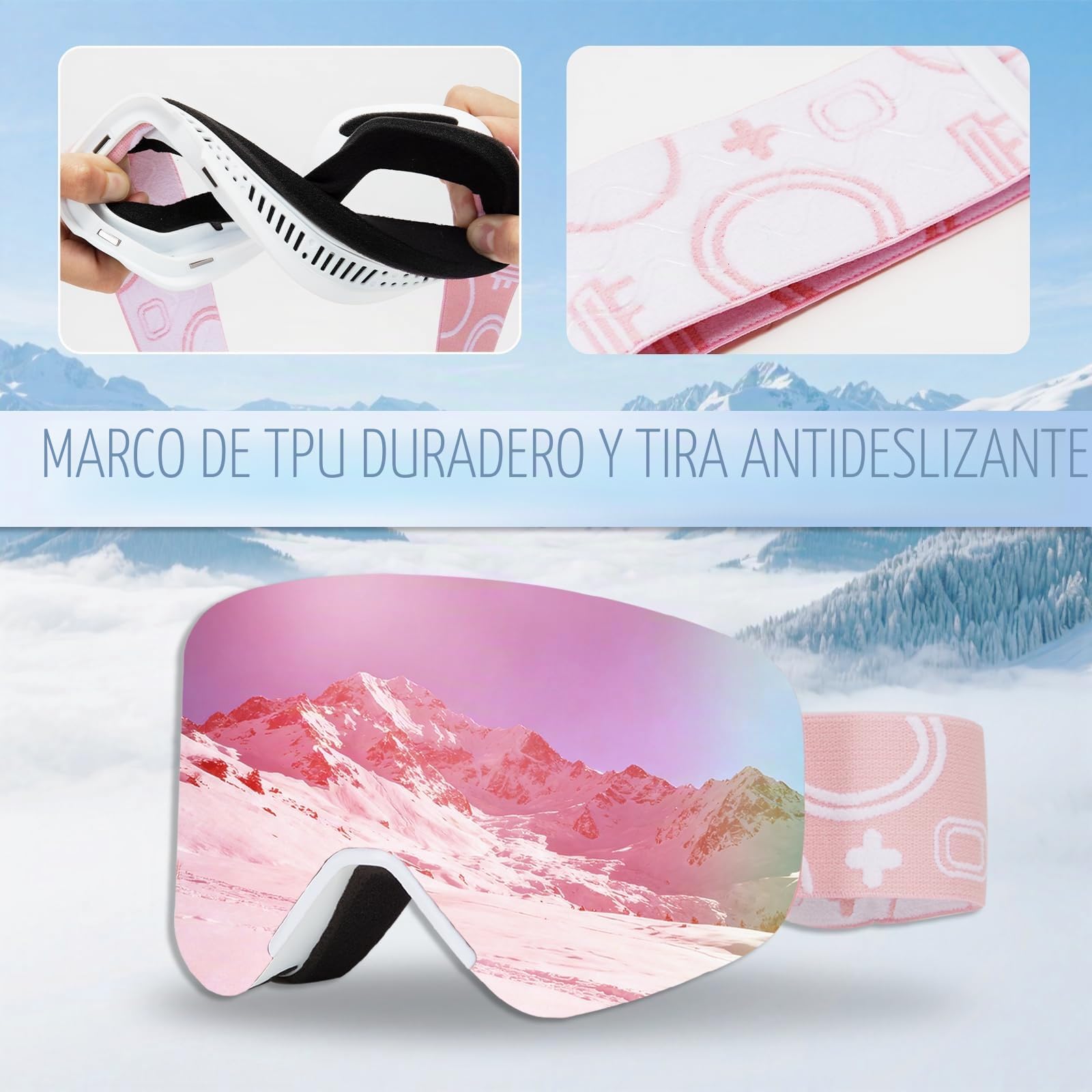 VCOROS Gafas de Esquí con Magnético Lentes Intercambiables YH879B para Ski | Gafas Esqui OTG para Unisex Ajustable Tamaño Anti-Niebla Protección UV Snowboard Nieve Espejo para Ciclismo