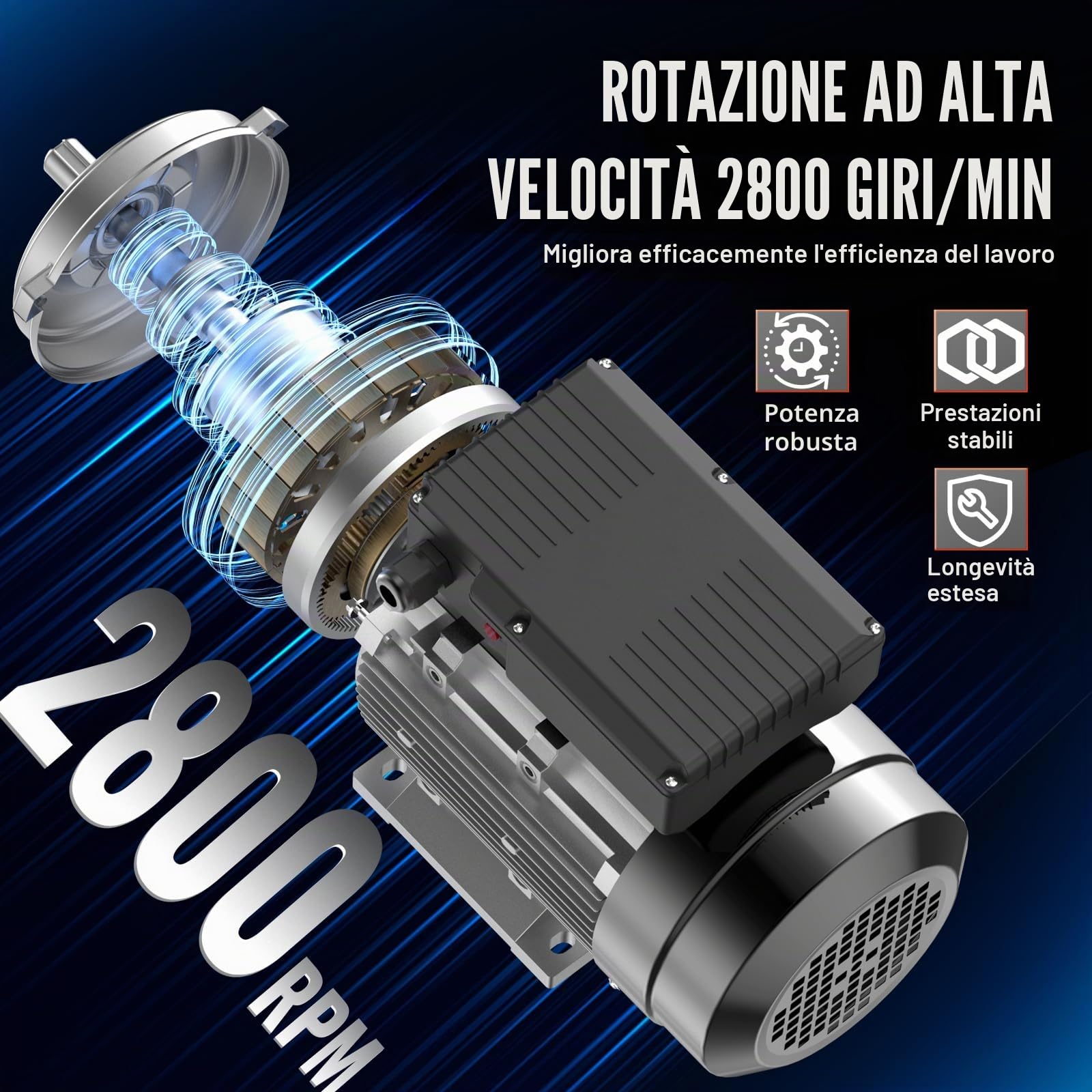 VEVOR Motore Elettrico 2,2KW 2800 Giri/min, AC 220~240V 13,8A, 90L, Telaio B3, Motore Compressore d'Aria Monofase, Albero Chiavetta 24mm, Rotazione CW/CCW Macchine Agricole e Attrezzature Generali
