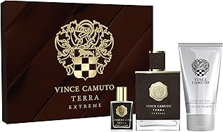 Vince Camuto Terra Extreme 3 PC Men's Gift Set, Warm, Woody Oriental Fragrance, Christmas Gift for Him, Includes Eau de Toilette 3.4 Fl Oz + Travel Size Mini 0.5 Fl Oz + 5 Fl Oz Hair & Body Wash