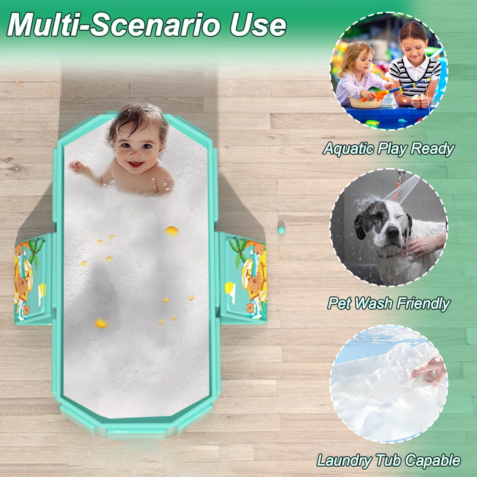 Vasca da bagno pieghevole, 75 x 45 x 25 cm, portatile, pieghevole, multifunzione, per membri della famiglia e animali domestici, accessori per esterni e per la casa (verde)