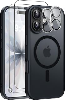 ivencase 5 in 1 Coque pour iPhone 17 Magnétique, Noir | Compatible avec MagSafe, 2 Verres Trempés et 2 Caméra Protecteur, Dos PC anti-rayures, Étui TPU Bumper Antichoc Housse 6,3