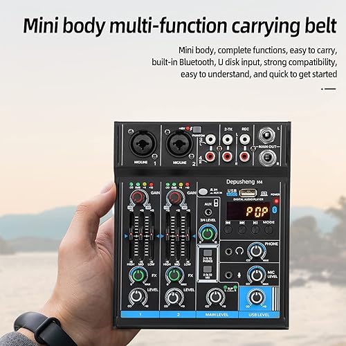 Miniatura 5 de Mezclador de interfaz USB de 4 canales, controlador de sonido DJ, mini mezclador de audio digital profesional, consola de mezcla de sonido portátil