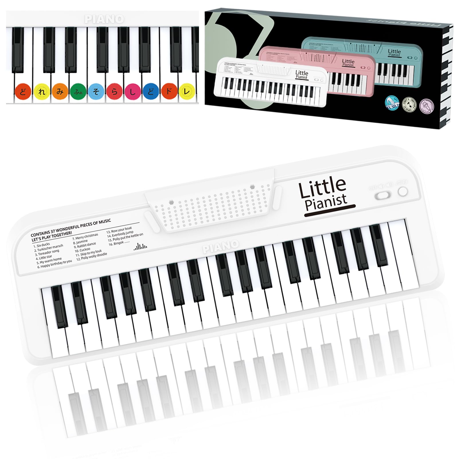 音楽おもちゃ 子供 多機能 ピアノ こども 楽器玩具 37鍵盤 早期開発電子ミニキーボードピアノ楽器 指先 おもち 軽量 ミニ鍵盤 幼児 おもちゃ ホワイト ピアノ おもちゃ 指先 おもち 男の子 女の子 赤ちゃん誕生日プレゼントクリスマスギフト