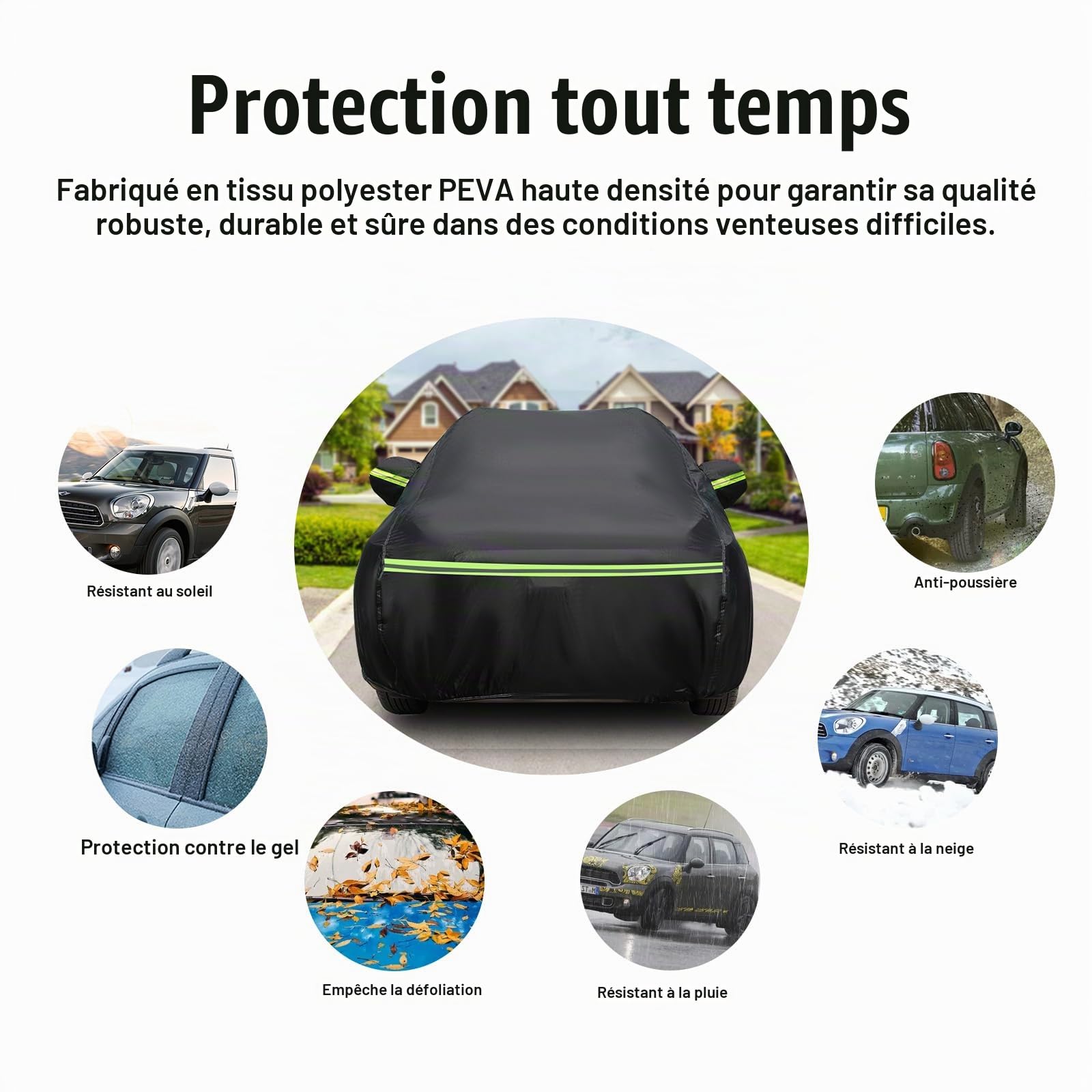 Couverture de Voiture Remplacement pour Kia Picanto 2003-2024, Bâche de Voiture Garage de Complet étanche Garage Complet Bandes Réfléchissantes PE