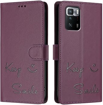 IVY Poco X3 GT PU Leather Flip Cover Wallet Case [Keep Smile][Wrist & Neck Strap][Card Holder][Kickstand] for Xiaomi Poco X3 GT Case - Purple