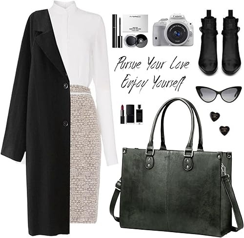 Miniatura 8 de LOVEVOOK Bolsa para laptop para mujer, bolso de mano de cuero vintage de 15.6 pulgadas de gran capacidad, maletín de hombro para computadora de