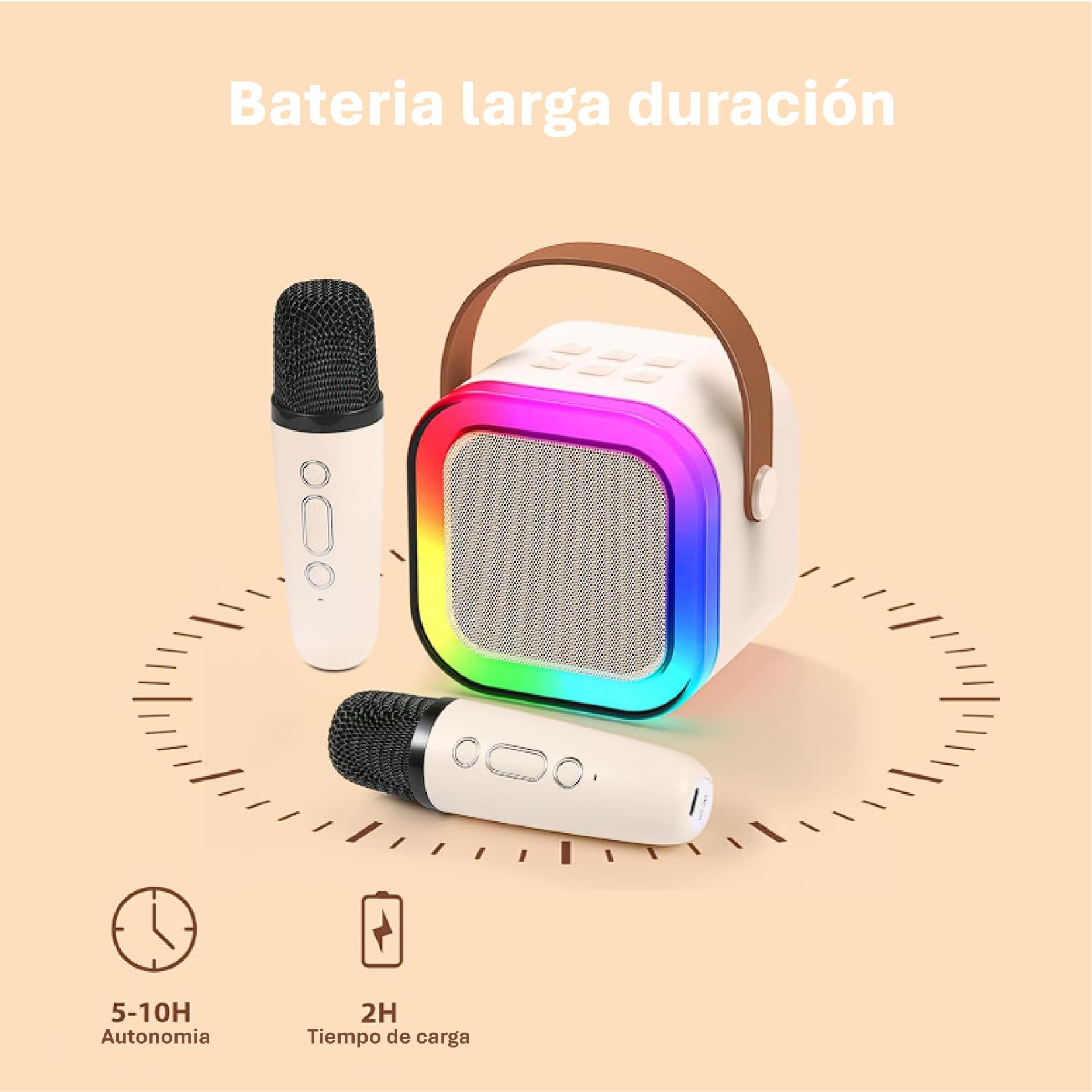 Karaoke con 2 micrófono inalámbricos. Mini Karaoke Infantil para niños. Bluetooth portátil con Altavoz y Luces LED y Efectos de Voz. Regalo para niños y Adultos