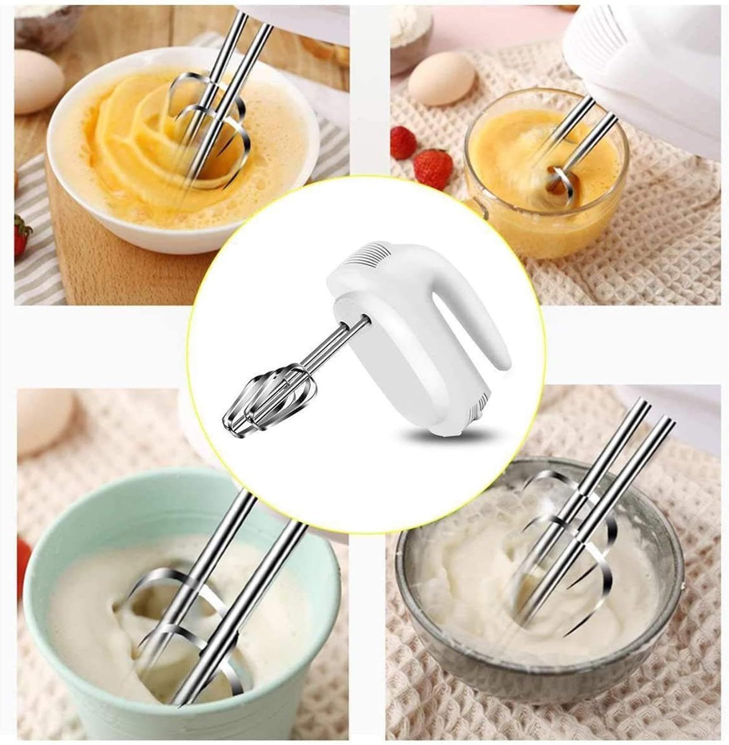 5 Speed Hand Mixer Electric 120W Ultra Power Kitchen Hand Mixer With Easy Eject Button 4 Metal Attachments (2 Wired Beaters And 2 Dough Hooks)