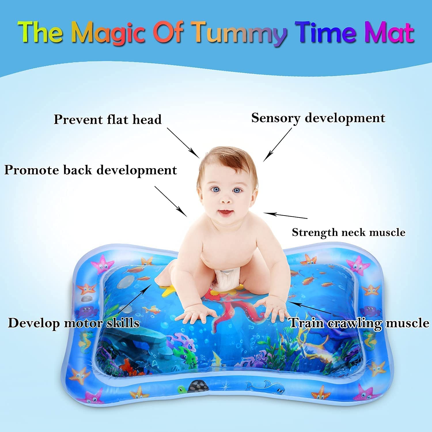 Rexez Baby Kids Water Play Mat - Blue | Inflatable and Leak Proof Play Mat for Babies & Toddlers | Indoor and Outdoor Fun Activity | Pack of 1 2