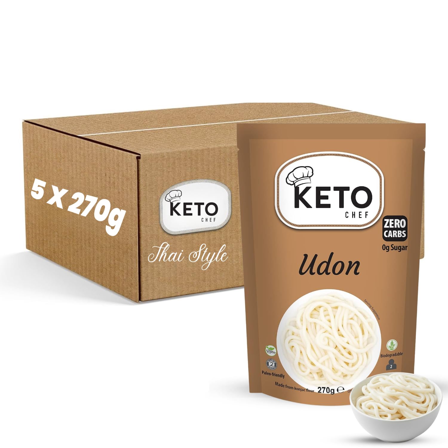 Thick Instant Udon Shirataki Noodles (Pack of 5 x 270g) | Konjac Vegan Noodles | Zero Fat | Zero Sugar | Low Carb | Low Calorie | Ready to Eat