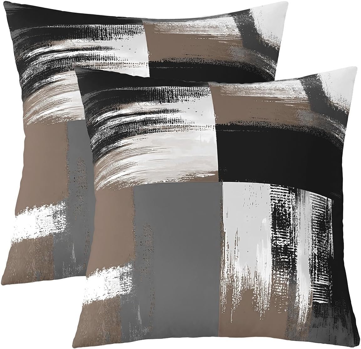 Feelyou Abstract Art Brown Grey Black White Reversible Throw Pillow Covers 24 x 24-Inch Kids Geometric Pillow Covers Home Decor for Teens Geometric Square Cushion Covers Set of 2 Stripe Line